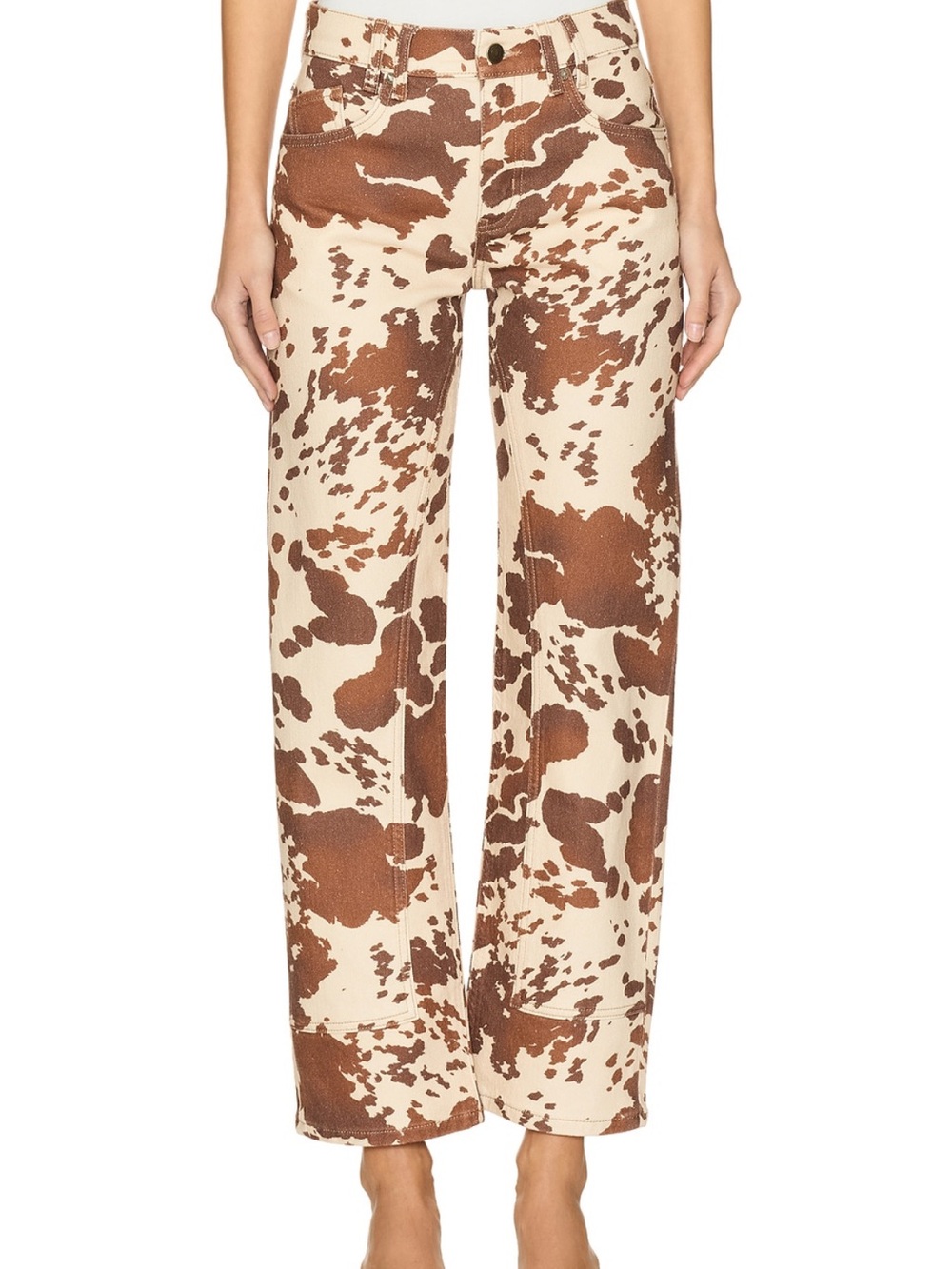 Free People Barrel Jeans - Brown and Cream